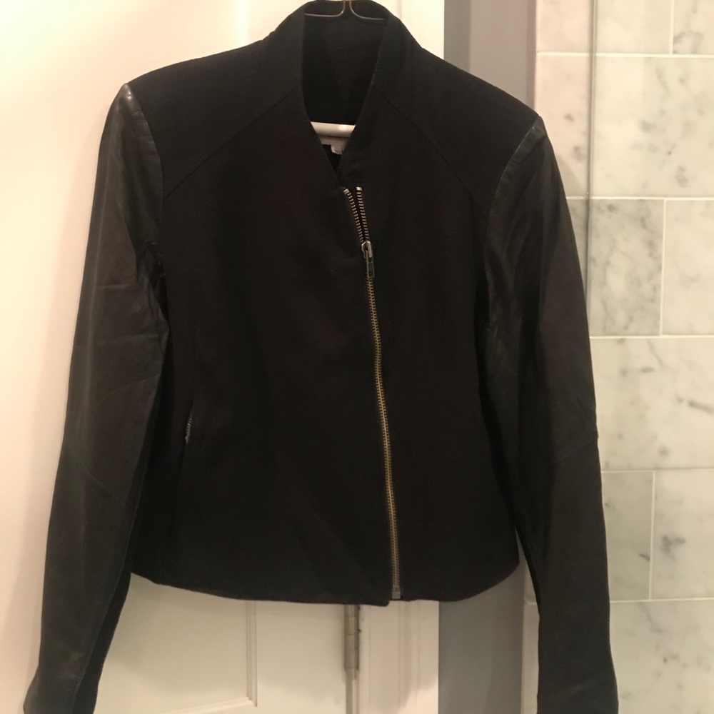 HELMUT LANG Black Leather and Wool Jacket
